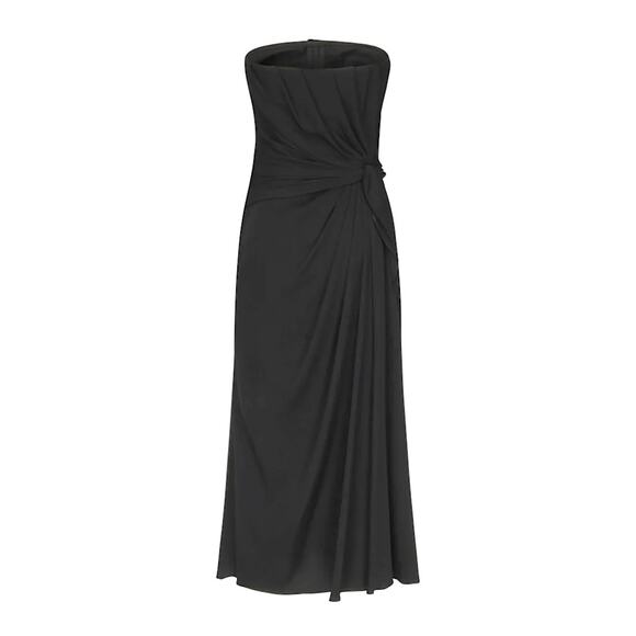 DOLCE & GABBANA Strapless Ruched Midi Dress Black 40 S - Picture 6 of 9